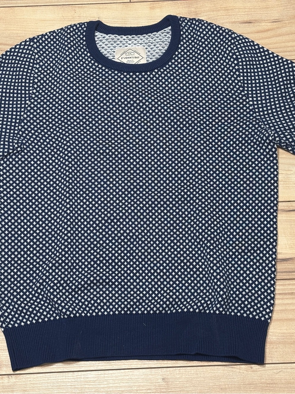 St. John's Bay Navy and White Patterned Crewneck Sweater